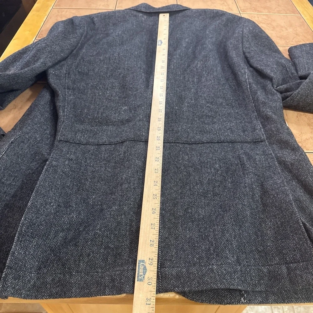 Kroon Sport Coat 42L Tweed Flannel Wool Bamboo Gray Herringbone Elbow Pad Jacket